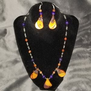 Handmade Stone & Glass Bead Necklace & Earring Set